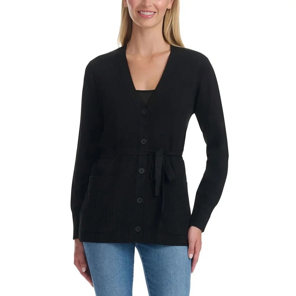 Splendid Belted Cardigan Women Ribbed Knit, Black, Size Medium, NWOT